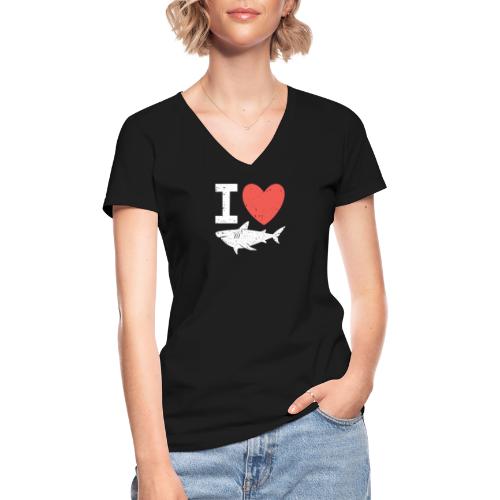 Ich liebe Hai | Hai-Liebhaber - Klassisches Frauen-T-Shirt mit V-Ausschnitt