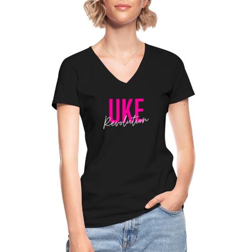 Front & Back Pink Uke Revolution + Get Your Uke On - Classic Women's V-Neck T-Shirt