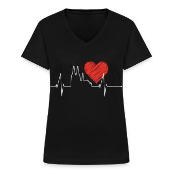 Köln Kölner Dom Herz Herzschlag Puls Karneval Hätz - Frauen-T-Shirt mit V-Ausschnitt - Schwarz - Vorne - Lela (165cm)