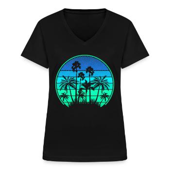 Palmen-Insel - Frauen-T-Shirt mit V-Ausschnitt - Schwarz - Vorne - Lela (165cm)