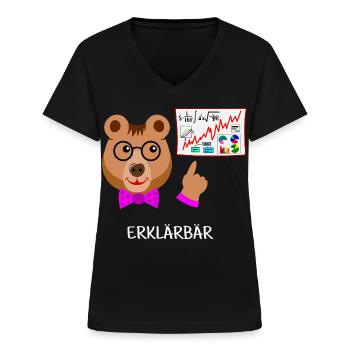 Erklärbär, Lehrer lustiger Bär intelligent, schlau - Frauen-T-Shirt mit V-Ausschnitt - Schwarz - Vorne - Lela (165cm)