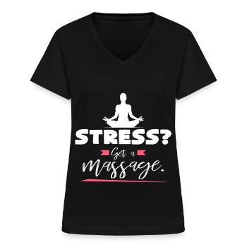 Temps mort pour massage de stress - T-shirt col V Femme - noir - Devant - Lela (165cm)