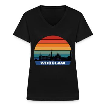 Wroclaw Pologne Skyline Silhouette Souvenir Flag - T-shirt col V Femme - noir - Devant - Lela (165cm)