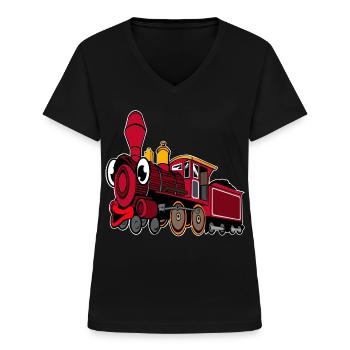 Lokomotive - Frauen-T-Shirt mit V-Ausschnitt - Schwarz - Vorne - Lela (165cm)