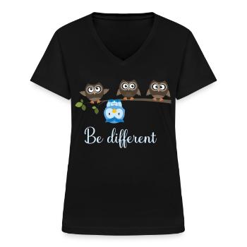 Be Different Eule - Frauen-T-Shirt mit V-Ausschnitt - Schwarz - Vorne - Lela (165cm)
