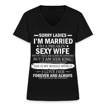 Ich bin verheiratet mit einer verdammt tollen Frau - Frauen-T-Shirt mit V-Ausschnitt - Schwarz - Vorne - Lela (165cm)