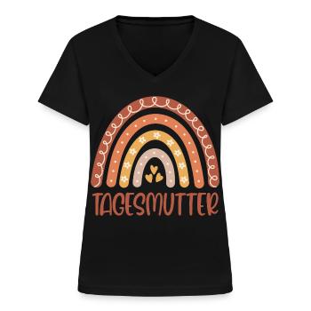 Tagesmutter Regenbogen - Frauen-T-Shirt mit V-Ausschnitt - Schwarz - Vorne - Lela (165cm)