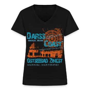 DarssCoast - Ostseebad Zingst - Frauen-T-Shirt mit V-Ausschnitt - Schwarz - Vorne - Lela (165cm)