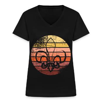 Camp scout de groupe scout - T-shirt col V Femme - noir - Devant - Lela (165cm)