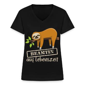 Beamtin - Faultier Ausruhen Chillen keine Hektik - Frauen-T-Shirt mit V-Ausschnitt - Schwarz - Vorne - Lela (165cm)