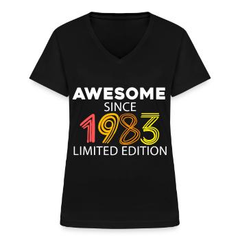 Fantastique depuis 1983 - né en 1983 - T-shirt col V Femme - noir - Devant - Lela (165cm)