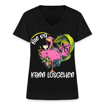 Flamingo Cocktail im Dschungel - Frauen-T-Shirt mit V-Ausschnitt - Schwarz - Vorne - Lela (165cm)