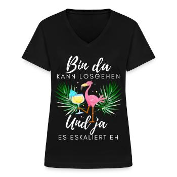 Flamingo bin da kann losgehen ja es eskaliert eh - Frauen-T-Shirt mit V-Ausschnitt - Schwarz - Vorne - Lela (165cm)
