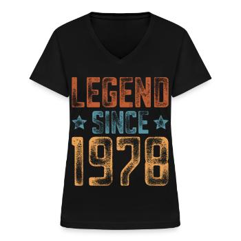 1978 Naissance Année de naissance Anniversaire - T-shirt col V Femme - noir - Devant - Lela (165cm)