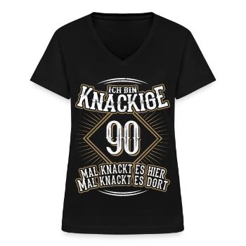 90. Geburtstag Lustig Geschenk - Frauen-T-Shirt mit V-Ausschnitt - Schwarz - Vorne - Lela (165cm)
