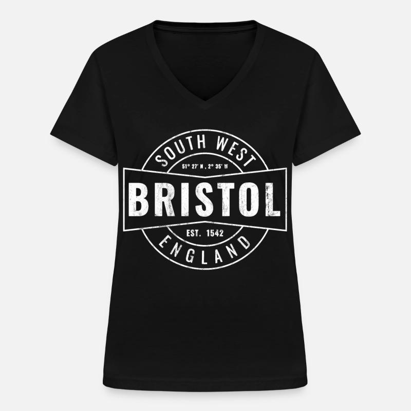 Bristol Vintage Byemblem - T-shirt med V-hals til damer - sort