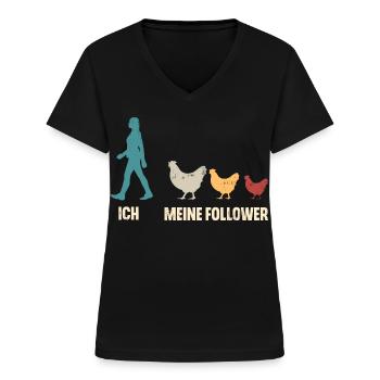 Hühner Landwirtin Landwirtschaft Bauer - Frauen-T-Shirt mit V-Ausschnitt - Schwarz - Vorne - Lela (165cm)