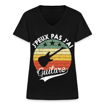 J Peux Pas J ai Guitare Cadeau pour Guitariste - T-shirt col V Femme - noir - Devant - Lela (165cm)