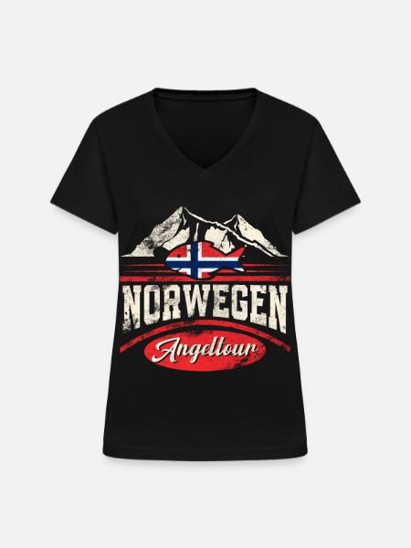 Norwegen Angeltour - Frauen-T-Shirt mit V-Ausschnitt - Schwarz