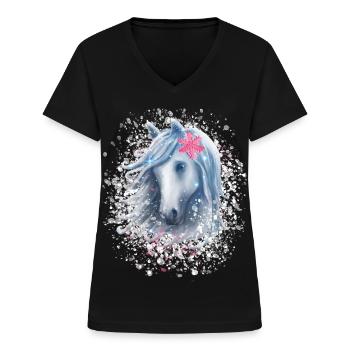 Pferd Schneeflocke Weihnachten - Frauen-T-Shirt mit V-Ausschnitt - Schwarz - Vorne - Lela (165cm)