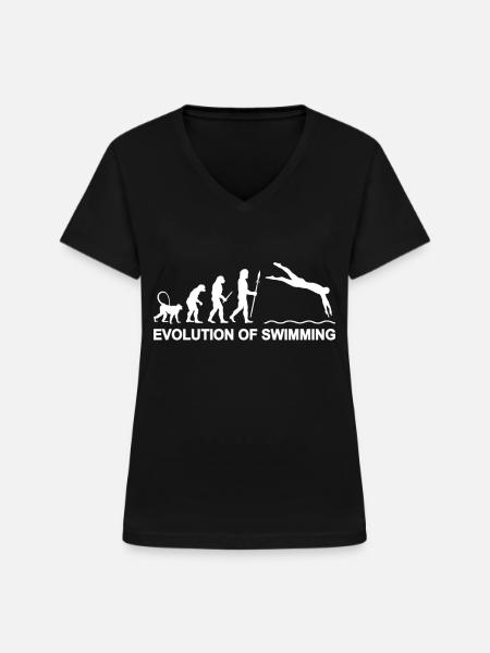 Evolution of Swimming - Frauen-T-Shirt mit V-Ausschnitt - Schwarz