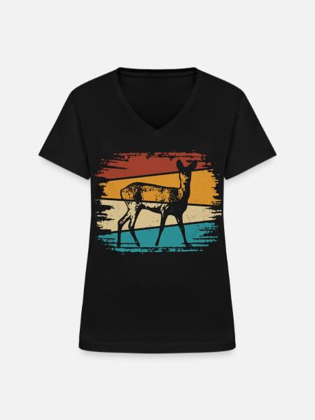 Reh - Frauen-T-Shirt mit V-Ausschnitt - Schwarz