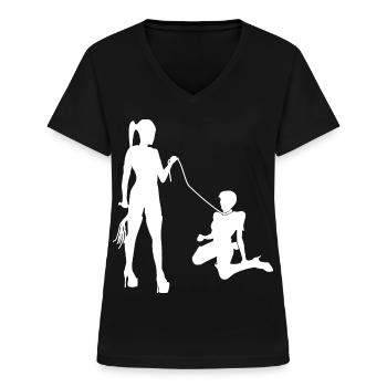 Domina maîtresse avec esclave SM - T-shirt col V Femme - noir - Devant - Lela (165cm)