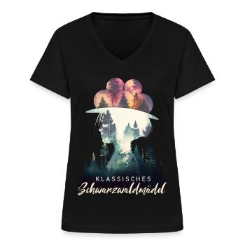 Klassisches Schwarzwaldmädel Schwarzwald Bollenhut - Frauen-T-Shirt mit V-Ausschnitt - Schwarz - Vorne - Lela (165cm)