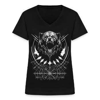 Grizzly Bär Vegvisir Runen Kompass Germanen Tribal - Frauen-T-Shirt mit V-Ausschnitt - Schwarz - Vorne - Lela (165cm)