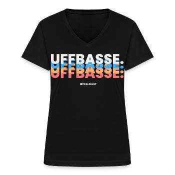 Pfalzlust Uffbasse - Frauen-T-Shirt mit V-Ausschnitt - Schwarz - Vorne - Lela (165cm)