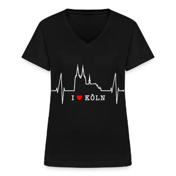 Köln Skyline Herzschlag Herz Kölsch Liebe Kölner - Frauen-T-Shirt mit V-Ausschnitt - Schwarz - Vorne - Lela (165cm)