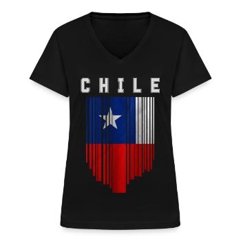 Chiles flagga, chilensk stolthet - T-shirt med V-ringning dam - svart - Fram - Lela (165cm)