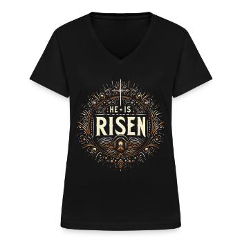 Er ist auferstanden – Ostern Ornament - Frauen-T-Shirt mit V-Ausschnitt - Schwarz - Vorne - Lela (165cm)
