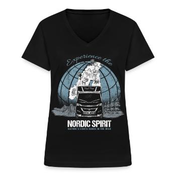 NORDIC SPIRIT - Natures lights dance in the wild - Frauen-T-Shirt mit V-Ausschnitt - Schwarz - Vorne - Lela (165cm)