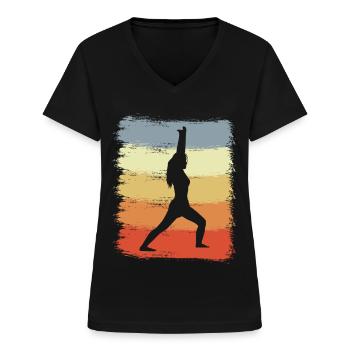 Yogini Vintage Look - Women's V-neck T-shirt - black - Front - Lela (165cm)
