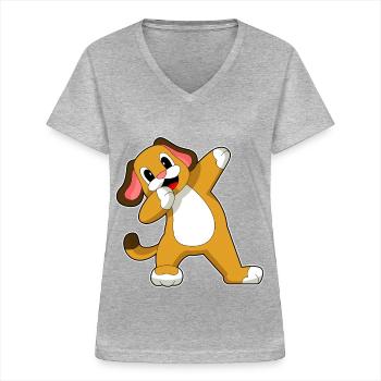 Danse hip-hop canine - T-shirt col V Femme - gris chiné - Devant - Lela (165cm)