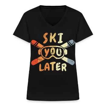 Skifahrer Witz - Frauen-T-Shirt mit V-Ausschnitt - Schwarz - Vorne - Lela (165cm)