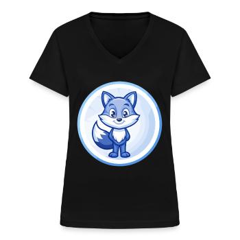 Fuchs Blau Niedliche Kawaii Cartoon Figur Clipart Haustier - Frauen-T-Shirt mit V-Ausschnitt - Schwarz - Vorne - Lela (165cm)