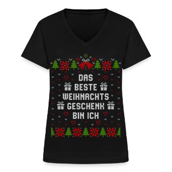 Das beste Weihnachtsgeschenk bin ich - Frauen-T-Shirt mit V-Ausschnitt - Schwarz - Vorne - Lela (165cm)