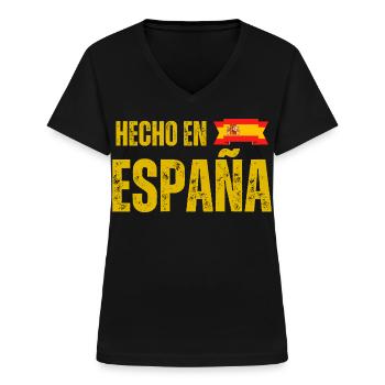 Fabriqué en Espagne, fierté espagnole - T-shirt col V Femme - noir - Devant - Lela (165cm)
