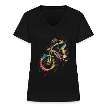 Mountainbiken - Frauen-T-Shirt mit V-Ausschnitt - Schwarz - Vorne - Lela (165cm)