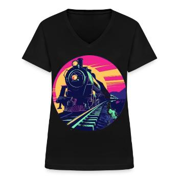 Eisenbahn Illustration - Frauen-T-Shirt mit V-Ausschnitt - Schwarz - Vorne - Lela (165cm)