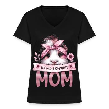 Meerschweinchen Worlds Okayest Mom Mama Geschenk - Frauen-T-Shirt mit V-Ausschnitt - Schwarz - Vorne - Lela (165cm)