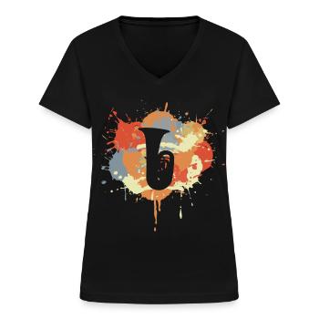 Croquis de tuba - T-shirt col V Femme - noir - Devant - Lela (165cm)