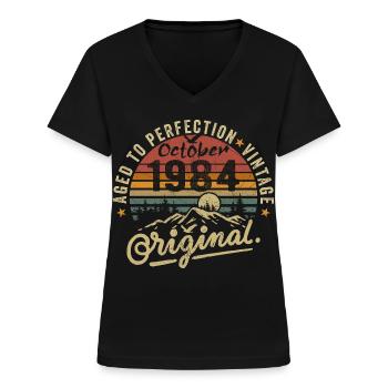 1984 Geboren im oktober 1984 Jahrgang oktober 1984 - Frauen-T-Shirt mit V-Ausschnitt - Schwarz - Vorne - Lela (165cm)