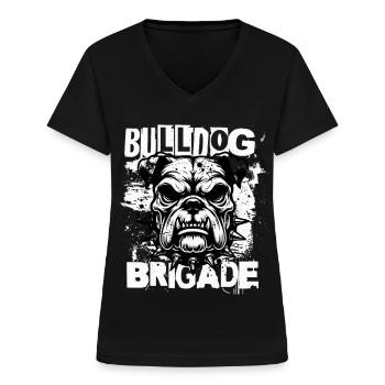 Bulldog Brigade – Coole Englische Bulldogge - Frauen-T-Shirt mit V-Ausschnitt - Schwarz - Vorne - Lela (165cm)