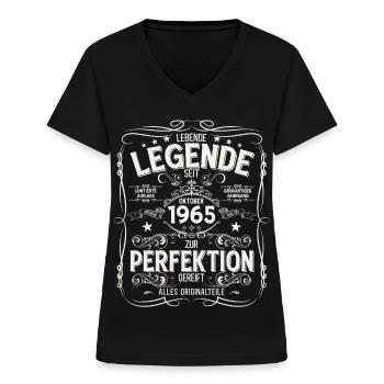60. Geburtstag Original Oktober Jahrgang 1965 - Frauen-T-Shirt mit V-Ausschnitt - Schwarz - Vorne - Lela (165cm)