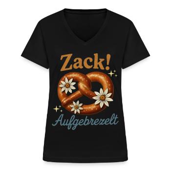 Zack Dressed Up – Bretzel drôle pour hommes et femmes - T-shirt col V Femme - noir - Devant - Lela (165cm)