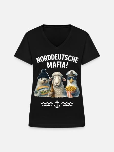 Norddeutsche Mafia - Frauen-T-Shirt mit V-Ausschnitt - Schwarz