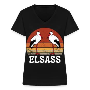 ELSASS VINTAGE STORCH - Frauen-T-Shirt mit V-Ausschnitt - Schwarz - Vorne - Lela (165cm)
